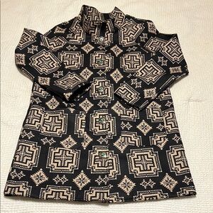 Geometric Patterned Black and Cream Men's Shirt